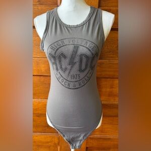 AC/DC Logo Sleeveless Gray Bodysuit